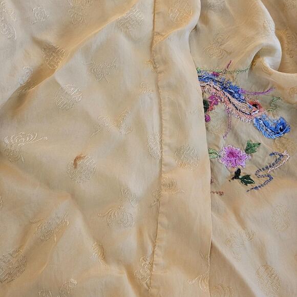 Vintage Golden Bee Chinese Yellow Embroidered Floral Satin Rayon Robe Kimono - Picture 11 of 11
